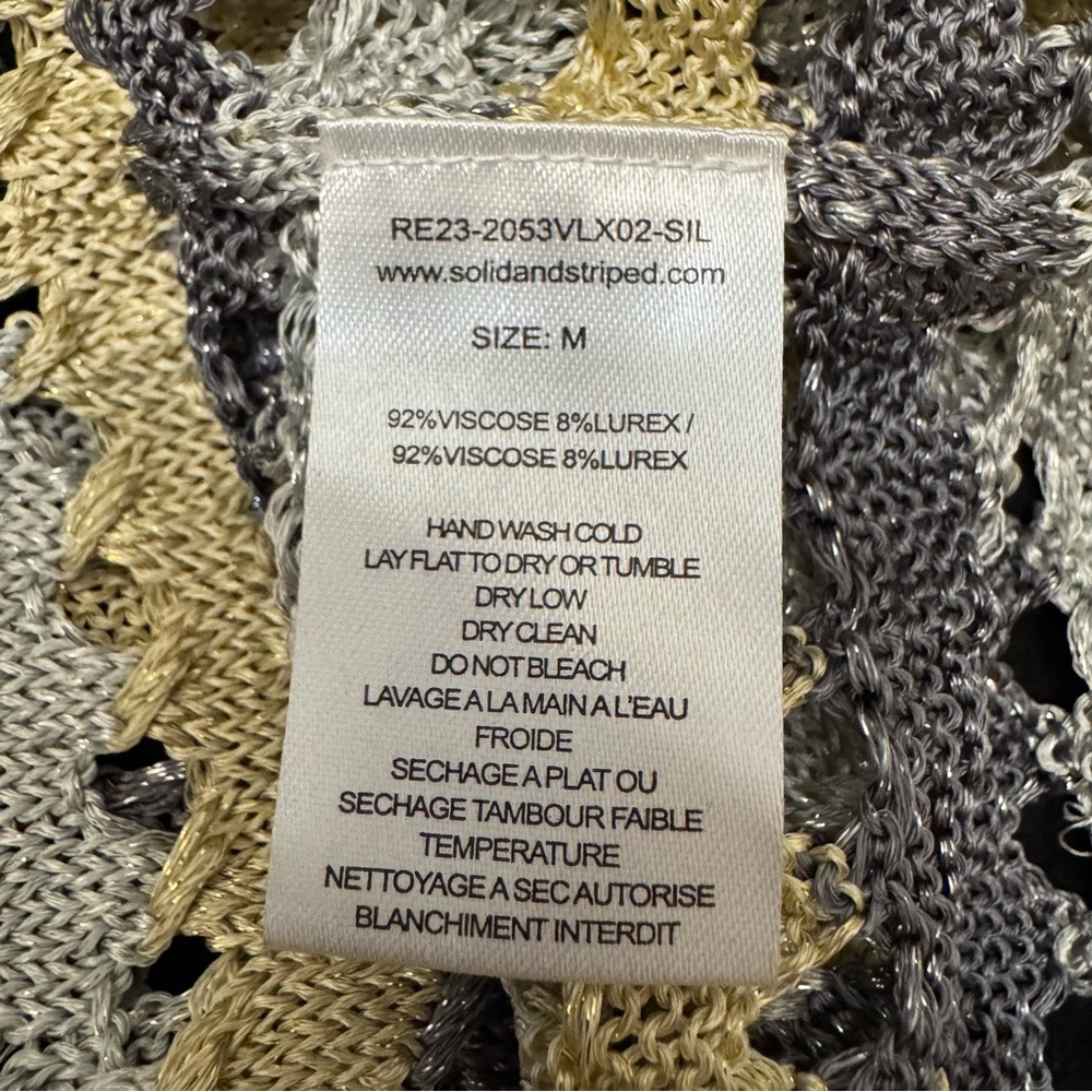 Solid & Striped Lalo Metallic Crochet Knit Mini Dress Silver Gold Size M NWT - Picture 9 of 9
